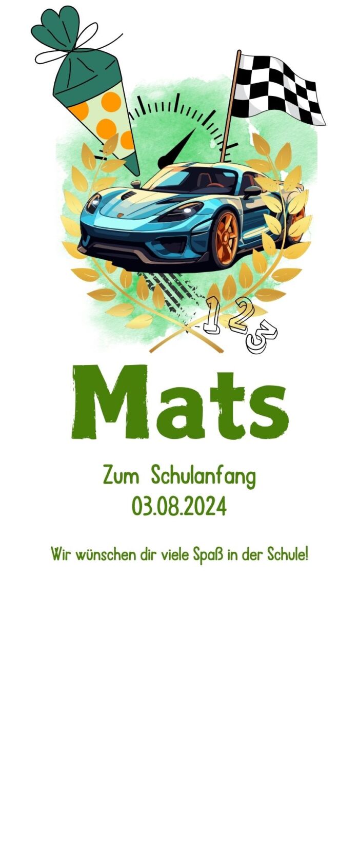 Schulanfangskerze Rennauto | Personalisierte Kerze zur Einschulung | 15–30 cm | Mit Dip, Schleife, Jute oder ohne Verzierung