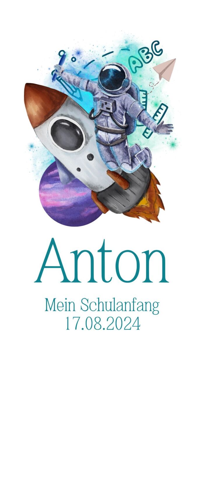 Schulanfangskerze Astronaut & Rakete | Personalisierte Einschulungskerze | 15–30 cm | Raumfahrt-Motiv mit Name & Datum