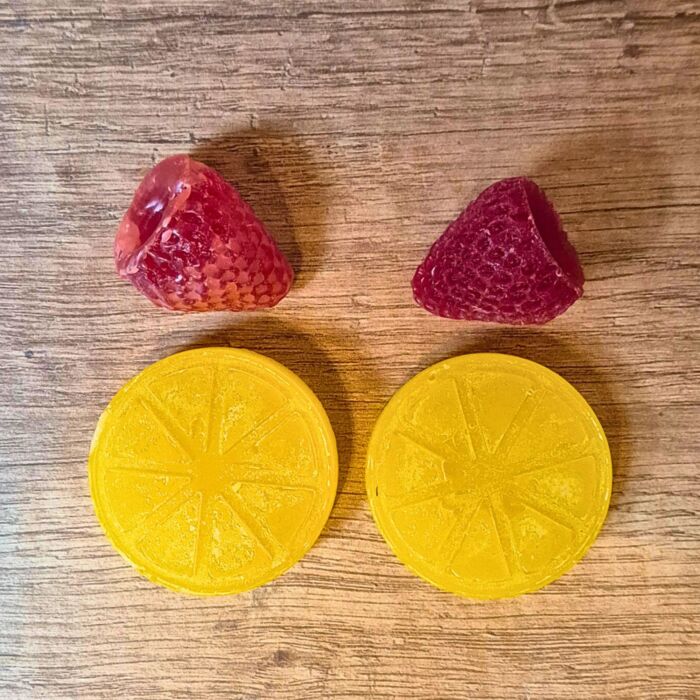 Wachsfrüchte 4er Set | 2 Himbeeren & 2 Zitronenscheiben | Für DIY Kerzen & Deko | Handgegossen