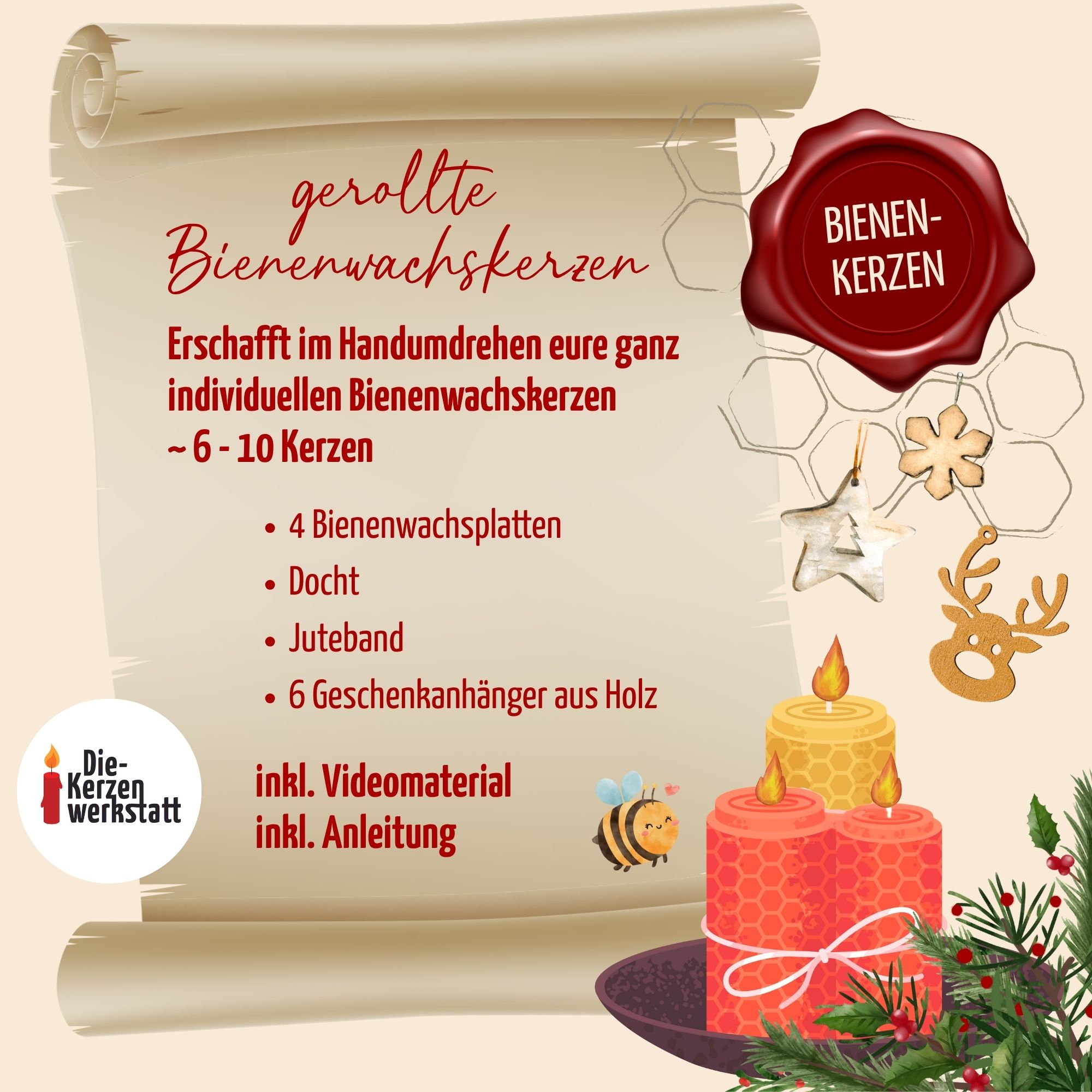 Adventskalender Familie gerollte Bienenwachskerze