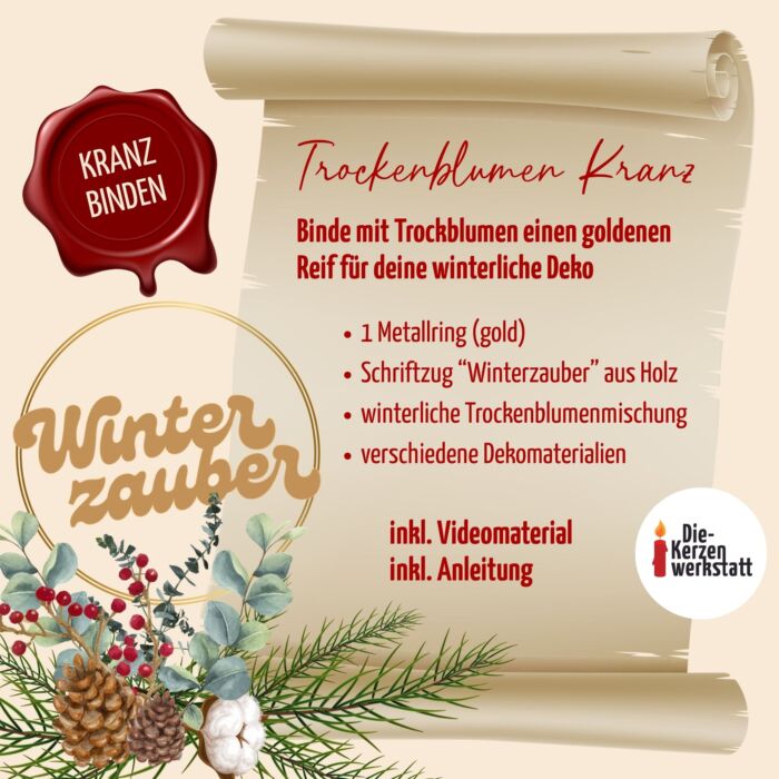 Adventskalender Winterzauber Trockenblumenkranz